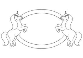 os dois cavalos empinaram. livro de colorir para crianças. o unicórnio mágico se ergueu. o cavalo animal fica nas patas traseiras. estilo de desenho animado. ilustração em vetor plana simples.