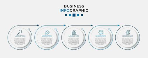 infográfico modelo de negócio de design de vetor com ícones e 5 opções ou etapas. pode ser usado para diagrama de processo, apresentações, layout de fluxo de trabalho, banner, fluxograma, gráfico de informações