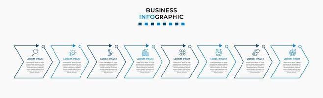 modelo de negócios de design infográfico vetorial com ícones e 8 opções ou etapas. pode ser usado para diagrama de processo, apresentações, layout de fluxo de trabalho, banner, fluxograma, gráfico de informações vetor