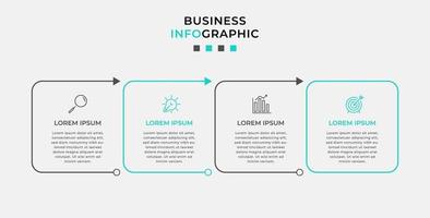 modelo de negócios de design infográfico vetorial com ícones e 4 opções ou etapas. pode ser usado para diagrama de processo, apresentações, layout de fluxo de trabalho, banner, fluxograma, gráfico de informações vetor