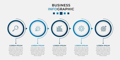 infográfico modelo de negócio de design de vetor com ícones e 5 opções ou etapas. pode ser usado para diagrama de processo, apresentações, layout de fluxo de trabalho, banner, fluxograma, gráfico de informações