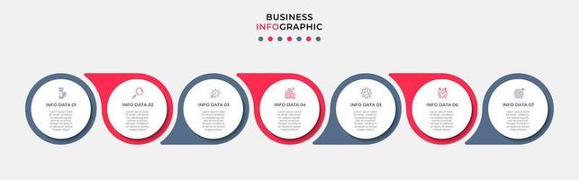 vetor de modelo de design de infográfico de negócios com ícones e 7 opções ou etapas. pode ser usado para diagrama de processo, apresentações, layout de fluxo de trabalho, banner, fluxograma, gráfico de informações