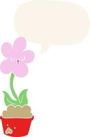 flor de desenho animado bonito e bolha de fala em estilo retrô vetor