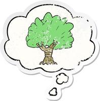 árvore de desenho animado e balão de pensamento como um adesivo desgastado vetor