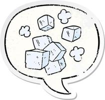 cubos de gelo de desenho animado e adesivo angustiado de bolha de fala vetor