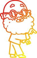 desenho de linha de gradiente quente desenho animado homem curioso com barba e óculos vetor