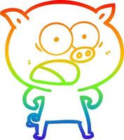 desenho de linha de gradiente de arco-íris desenho de porco gritando vetor