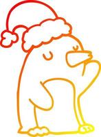 linha de gradiente quente desenhando pinguim de natal bonito dos desenhos animados vetor