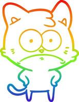 desenho de linha gradiente arco-íris desenho animado gato nervoso vetor