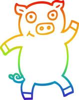 desenho de linha de gradiente de arco-íris desenho animado porco dançando vetor