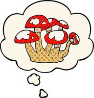 cogumelos de desenho animado e balão de pensamento no estilo de quadrinhos vetor