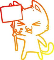 gato de desenho animado de desenho de linha de gradiente quente protestando vetor