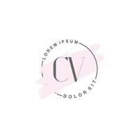 logotipo minimalista inicial cv com pincel, logotipo inicial para assinatura, casamento, moda, beleza e salão. vetor