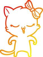gato de desenho animado de desenho de linha gradiente quente com laço na cabeça vetor