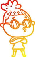 mulher de desenho animado de desenho de linha de gradiente quente usando óculos vetor