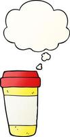 xícara de café de desenho animado e balão de pensamento em estilo gradiente suave vetor