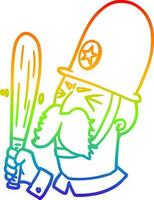 desenho de linha gradiente arco-íris desenho animado policial acenando bastão vetor