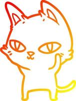 gato de desenho animado de desenho de linha de gradiente quente com olhos brilhantes vetor