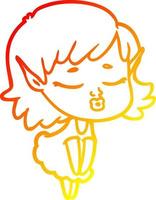 linha de gradiente quente desenhando linda garota elfa de desenho animado vetor