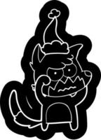 ícone de desenho animado de uma raposa irritada usando chapéu de papai noel vetor