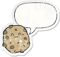 adesivo angustiado de biscoito de desenho animado e bolha de fala