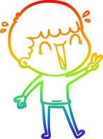 desenho de linha de gradiente de arco-íris homem de desenho animado rindo vetor