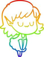 linha de gradiente de arco-íris desenhando feliz elfa de desenho animado usando vestido vetor