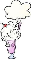 garota de refrigerante de sorvete de desenho animado e balão de pensamento no estilo de gradiente suave