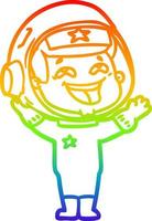 desenho de linha de gradiente de arco-íris desenho animado astronauta rindo vetor