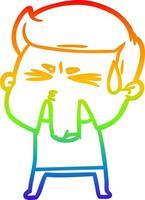 desenho de linha gradiente arco-íris desenho animado homem suando vetor