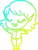 linha de gradiente frio desenhando menina elfa feliz dos desenhos animados vetor