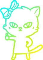 linha de gradiente frio desenhando gato bonito dos desenhos animados dando polegares para cima símbolo vetor