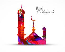 Festival Eid Mubarak Com Mesquita Colorida vetor