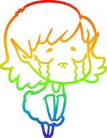 desenho de linha de gradiente de arco-íris desenho animado menina elfa chorando vetor