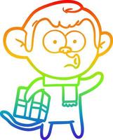desenho de linha gradiente arco-íris desenho animado macaco de natal vetor
