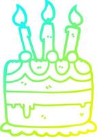 desenho de linha de gradiente frio bolo de aniversário dos desenhos animados vetor