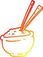 tigela de desenho de desenho de linha de gradiente quente de arroz com pauzinhos vetor