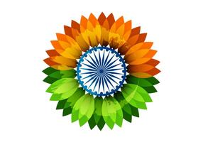 Bandeira indiana floral com roda de Asoka vetor