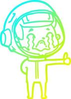 desenho de linha de gradiente frio desenho animado chorando astronauta vetor