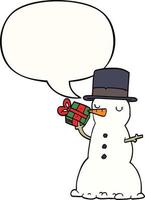 boneco de neve dos desenhos animados e bolha do discurso vetor