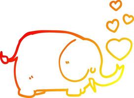 linha de gradiente quente desenhando elefante de desenho animado fofo com corações de amor vetor