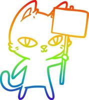 desenho de linha de gradiente de arco-íris desenho de gato de desenho animado acenando sinal vetor