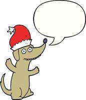 cão bonito dos desenhos animados de natal e bolha de fala vetor