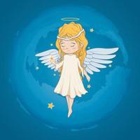 lindo anjo voando no céu com estrelas, desenho vetorial, desenho animado