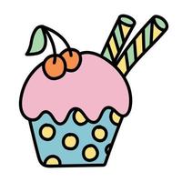 adesivo de doodle com bolo de aniversário fofo vetor