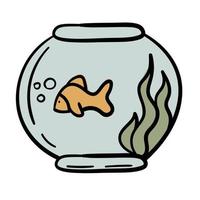 adesivo doodle com peixinho dourado no aquário vetor
