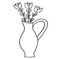 doodle flores em um vaso de forma incomum, plantas de interior vetor