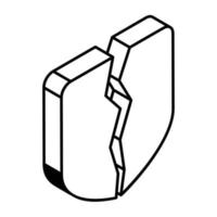 um ícone de linha isométrica de escudo quebrado vetor