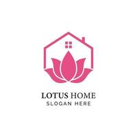 modelo de vetor de design de logotipo de casa de flor de lótus de folha