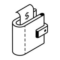 ícone de vetor linear na moda da carteira de dinheiro